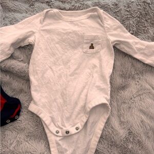 GAP White Long Sleeve Bodysuit with Bear Patch and pants.